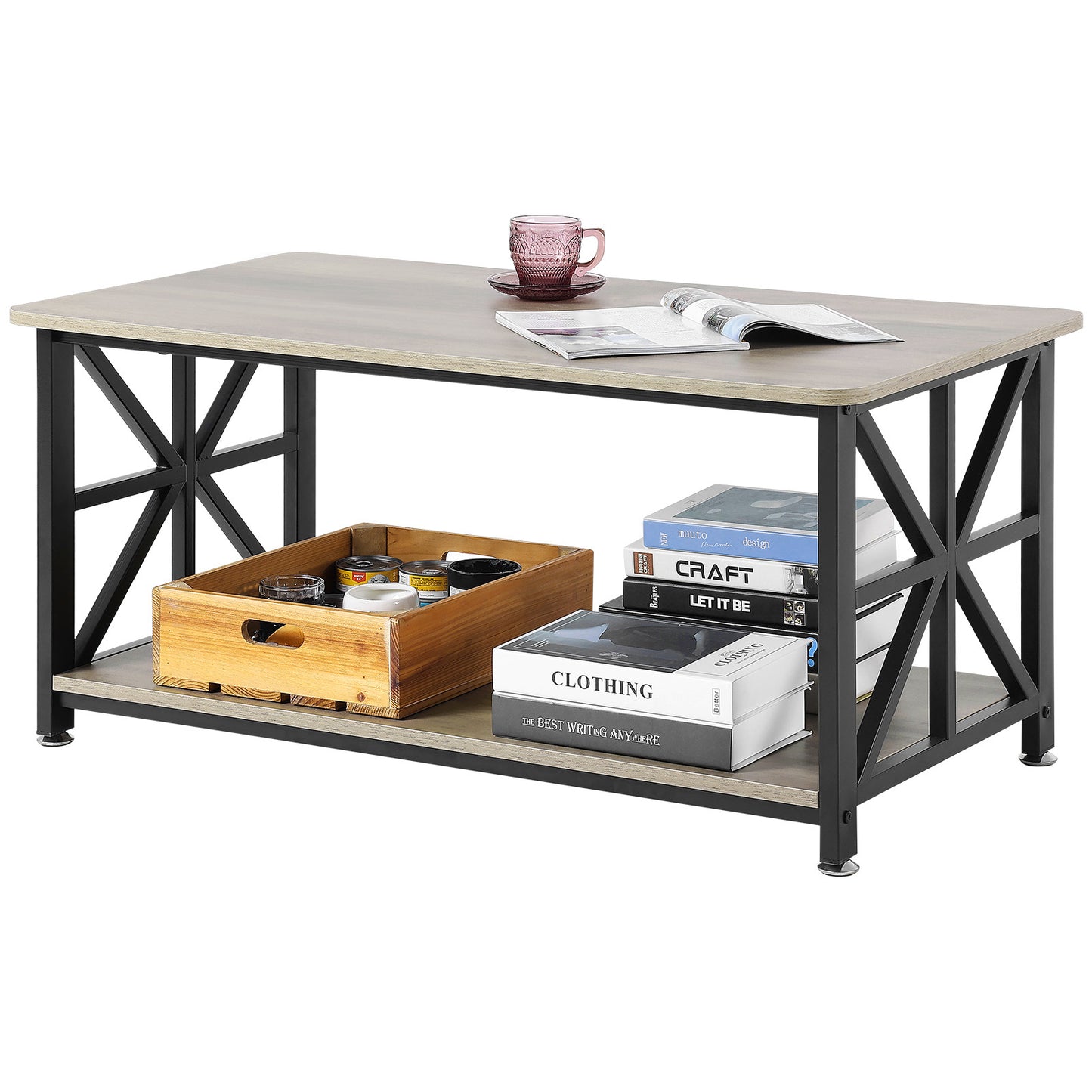 Salontafel – Koffietafel – Woonkamertafel – Houten Tafel – Landelijke Tafel – 40 Inch – Robuust Massief Hout – Open Opbergruimte