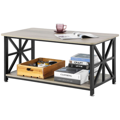 Salontafel – Koffietafel – Woonkamertafel – Houten Tafel – Landelijke Tafel – 40 Inch – Robuust Massief Hout – Open Opbergruimte