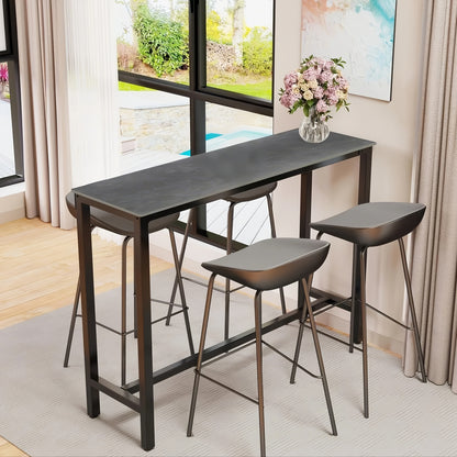 Barkruk – Bar Tafel – Bistro Tafel – Keukentafel – Tafeltje – Keramisch Marmer – Zwart Metalen Frame – Rechthoekig – 120x40x105 cm