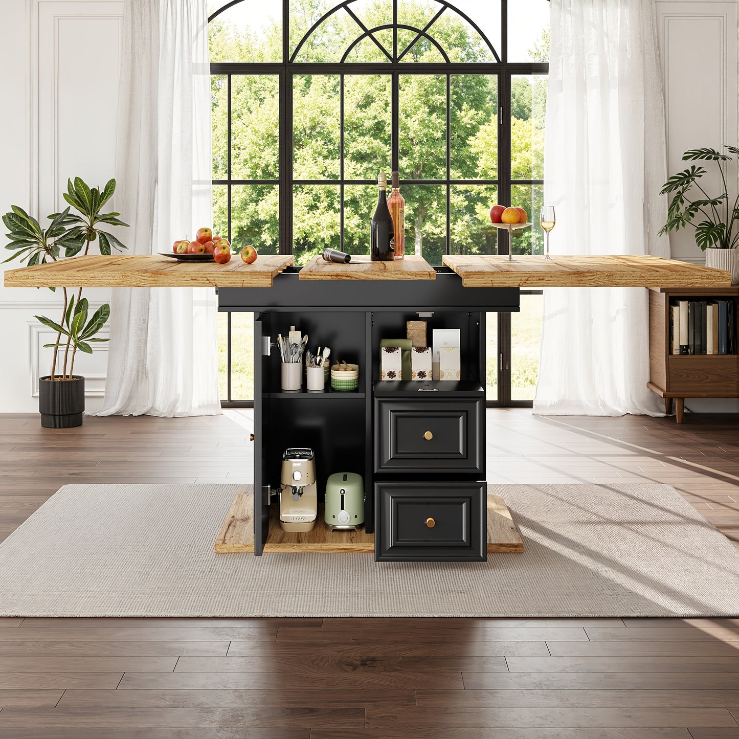Uitschuifbare Eettafel – Uitklapbare Tafel – Verstelbare Eettafel – Moderne Eettafel – Eettafel Voor 6 Personen – Verstelbare Hoogte – Bamboe Materiaal