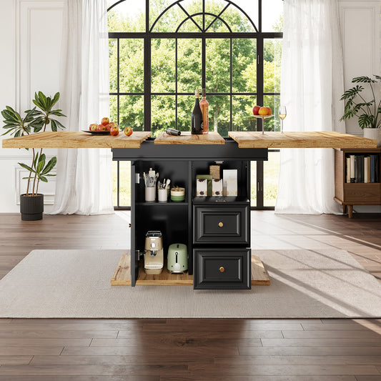 Uitschuifbare Eettafel – Uitklapbare Tafel – Verstelbare Eettafel – Moderne Eettafel – Eettafel Voor 6 Personen – Verstelbare Hoogte – Bamboe Materiaal