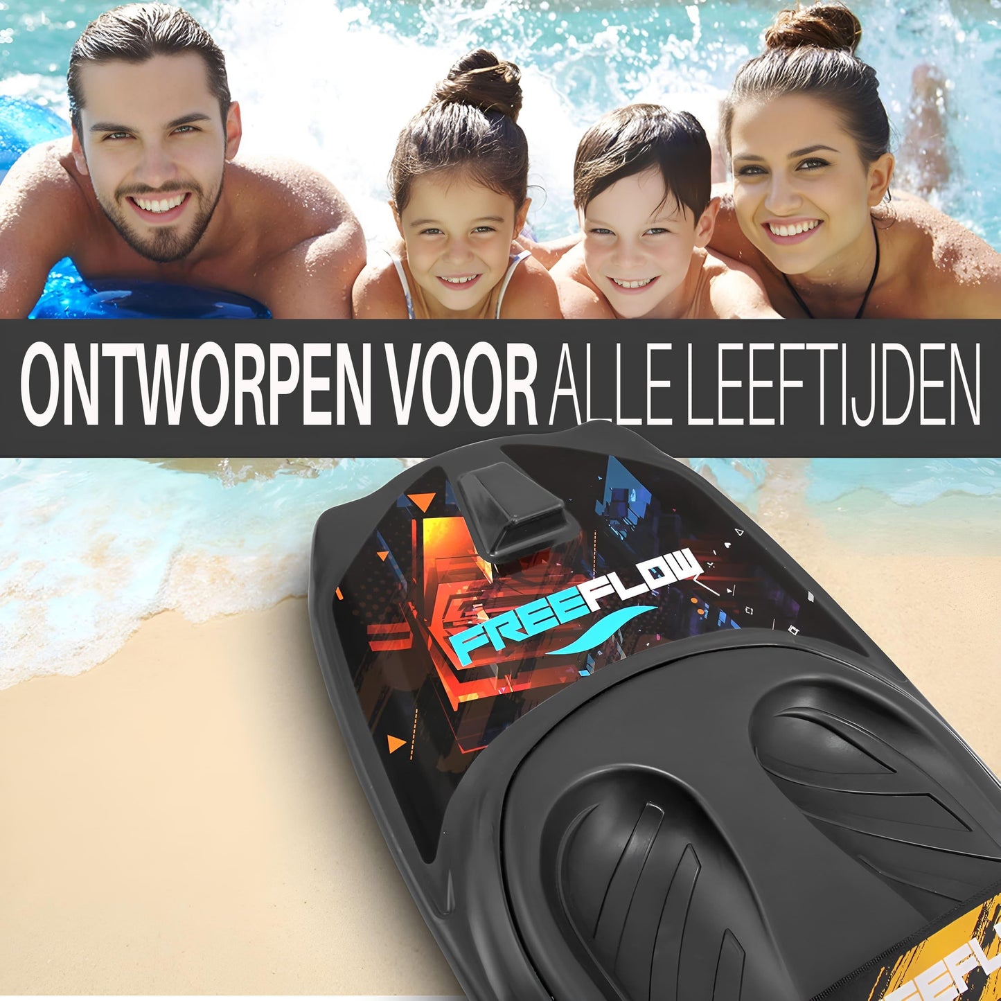 Kneeboard – Watersportboard – Knieplank – Waterboard – Surfboard – Zwart/rood – Lichtgewicht & Duurzaam PVC – Verstelbare Veiligheidsriem