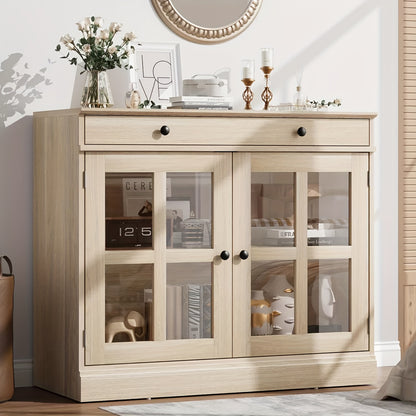 Buffetkast – Dressoir – Opbergkast – Vitrinekast – Kast Met Lade – Modern Design – Glasdeur – Compact Formaat – MDF Hout