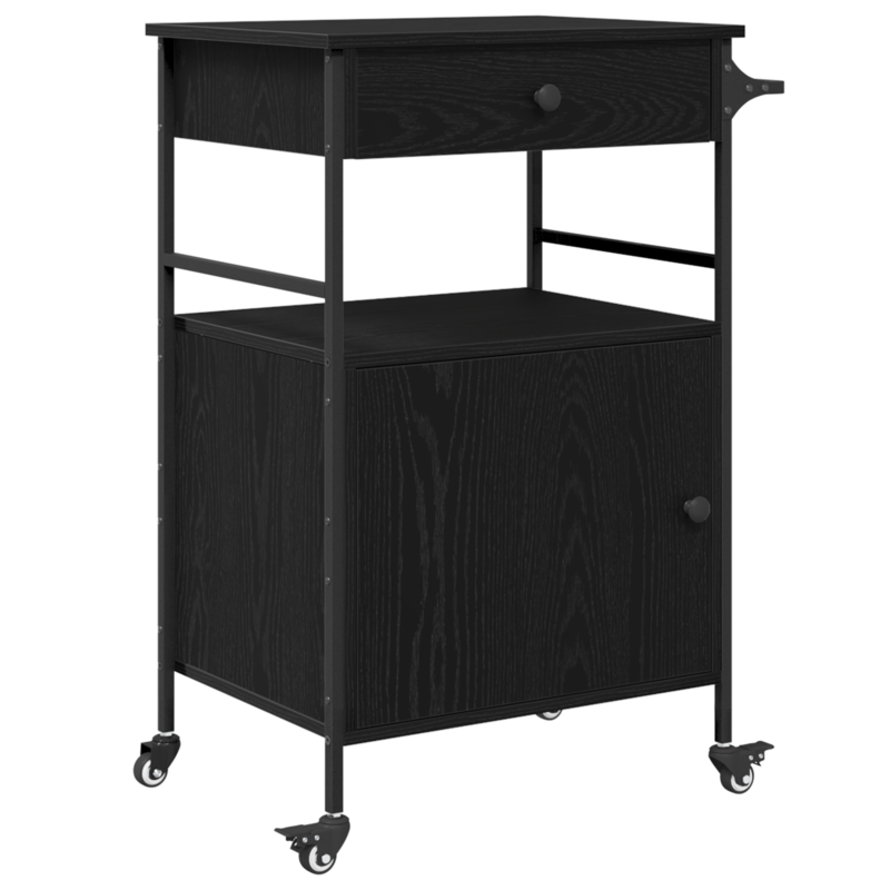 Kitchen Trolley in Black Oak – 56×43×89.5 cm, Processed Wood, Multi-Layer Storage, Rollable. Ideal for Kitchen, Dining Room. Seriously Textured, Sturdy, Durable, Practical, and Versatile
