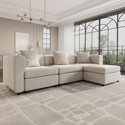 Hoekbank – Hoeksalon – L-vormige Bank – Zitbank – Slaapbank – Modulaire Beige Hoekbank – Ruime Zitplaatsen – Comfortabele Kussens