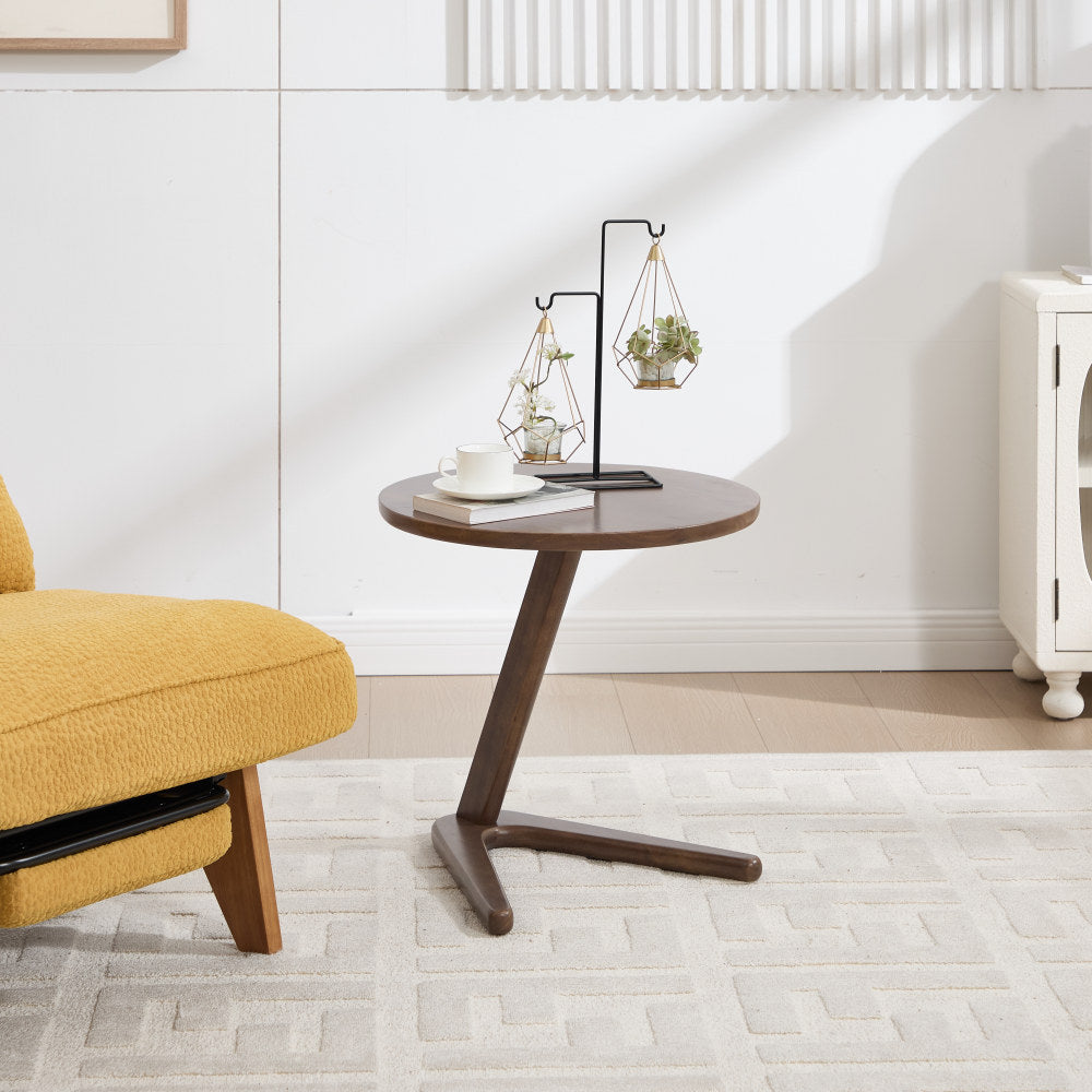 Bijzettafel – Tafeltje – Nachtkastje – Sidetable – Banktafel – Rond – Houtlook – Ruimtebesparend Design – Z-vormige Voet Stabiel