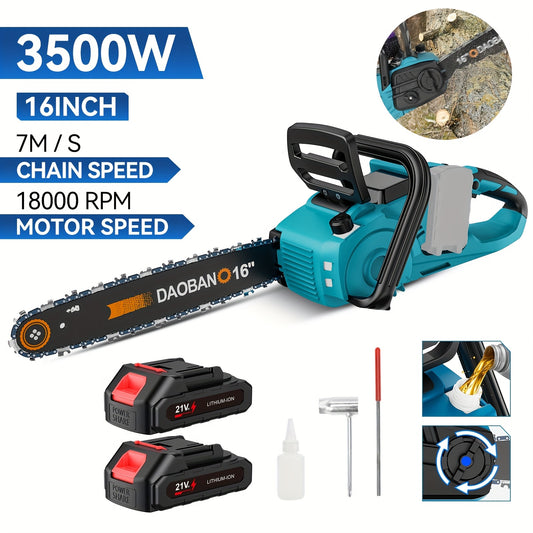 40.64 cm Brushless Chainsaw 3500W Rechargeable Electric Chain Saw Cordless Trimming Woodworking Power Tools Handheld Gardening Cutter With 2 Lithium Batteries