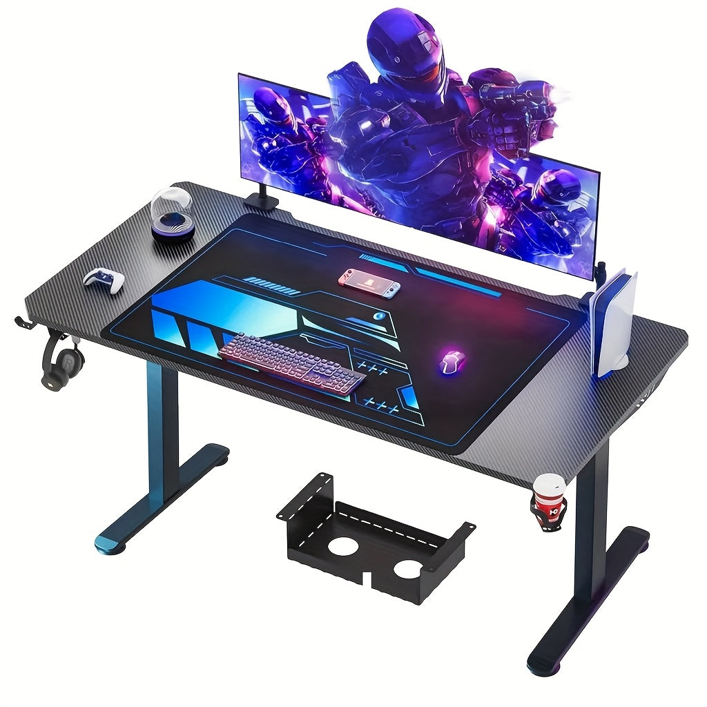 Bureau – Werktafel – Gametafel – Computertafel – Schrijftafel – Ergonomisch – Verstelbare Hoogte – Stevig Stalen Frame – Groot 180x70 cm – Inclusief Muismat & Koptelefoonhouder – Zwart