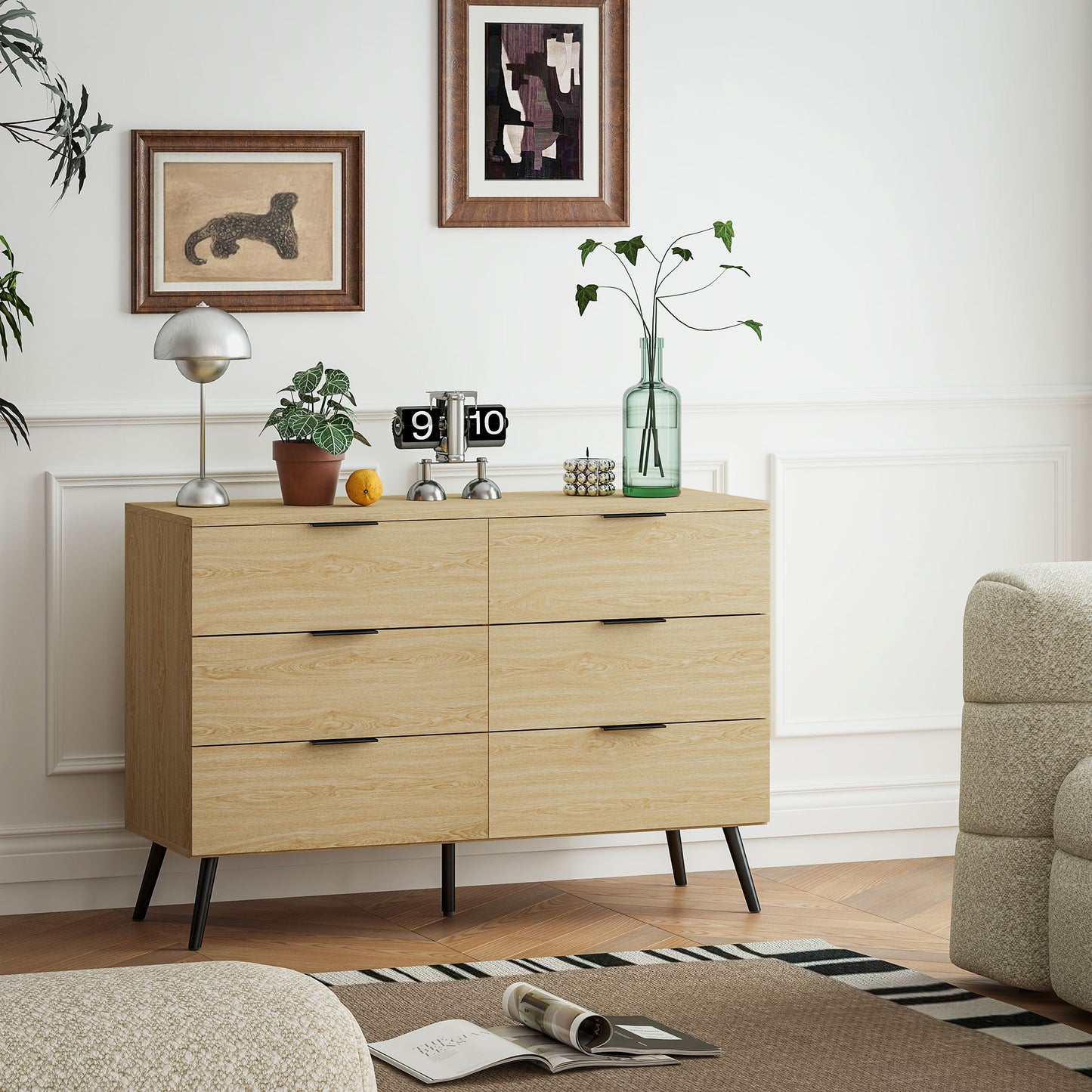 Ladekast – Ladenkast – Dressoir – Commode – Opbergkast – 6 Lades – Anti-Kantel Systeem – Houtnerf Design – 110x40x75 cm