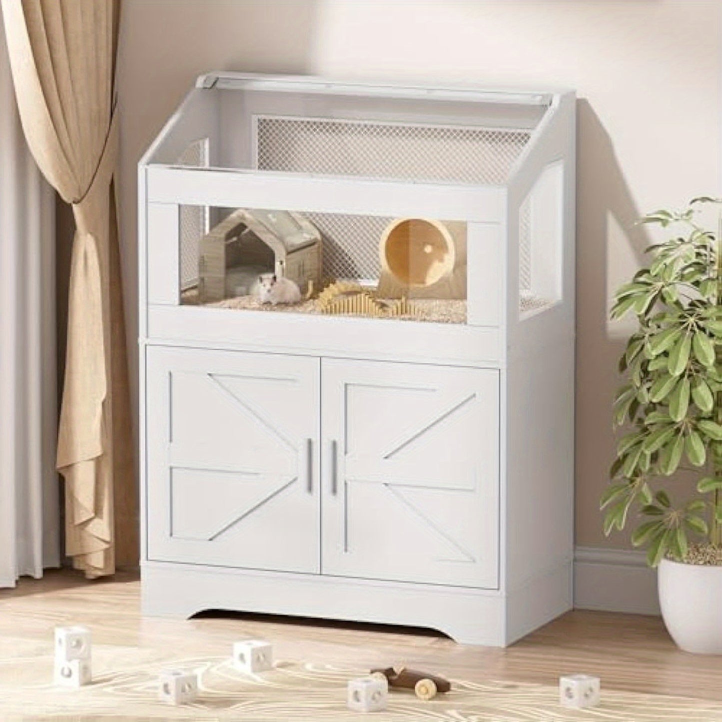 Hamsterkooi – Knaagdierenkooi – Konijnenkooi – Dierenkooi – Huisdierkooi – Hout Met IJzeren Gaas – Ruime Opbergruimte – Goede Ventilatie - 80 x 40 x 108 cm - Wit