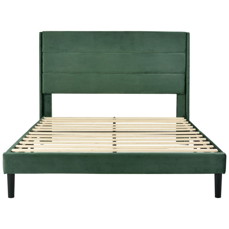 Gestoffeerd Tweepersoonsbed – Ledikant – Bedframe – Sofa Bed – Slaapsysteem – Donkergroen Fluweel – 140x200 cm – Met Lattenbodem – Gepolsterd Hoofdeinde
