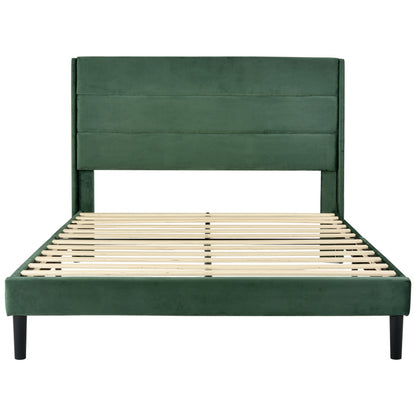 Gestoffeerd Tweepersoonsbed – Ledikant – Bedframe – Sofa Bed – Slaapsysteem – Donkergroen Fluweel – 140x200 cm – Met Lattenbodem – Gepolsterd Hoofdeinde