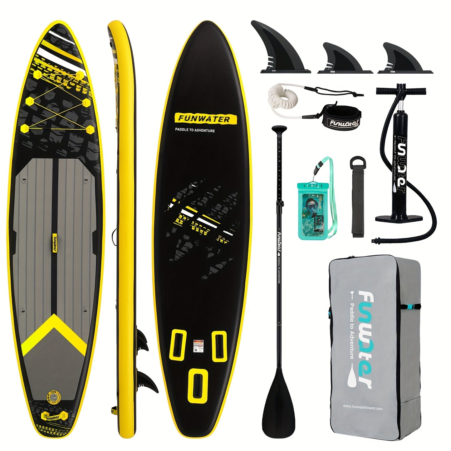 Paddleboard – SUP Board – Opblaasbaar Paddle Board – Stand Up Paddle – SUP – Zwart – Duurzaam PVC – Wave Shadow Design 320x81 cm