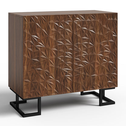 BTM Sideboard Cabinet 80X40X78 Cm Dark Walnut Optics with Leaf Relief, Push-To-Open Doors, Metal Legs 15 Cm, Modern Sideboard with Tilt Protection for Living Room, Dining Room & Hallway