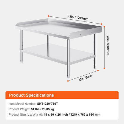 RVS Werktafel – Roestvrijstalen Werkbank – Keukentafel – Catering Tafel – Werkblad – 122x76x76 cm – Verstelbare Planken – 0,8 mm Dikte
