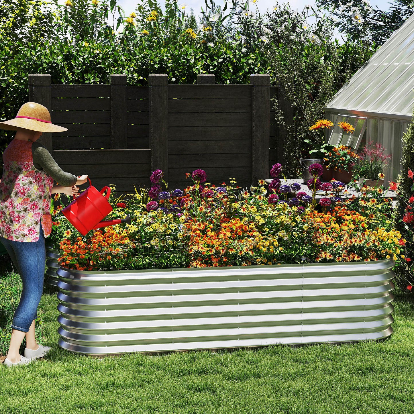 Verhoogde Plantenbak – Moestuinbak – Tuinbak – Kruidenbak – Bloembak – Ovaal 300x60x60 cm – Warmverzinkt Staal – Roestvrij Met Fijn Gaas