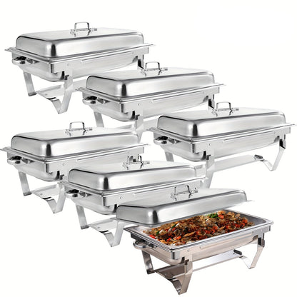 Chafing Dish – Buffetwarmer – Warmhoudschaal – Bain Marie – Warmhoudbak – 6-delige Set – RVS 408 Voedselveilig – Inductievrij Met Glazen Scharnierdeksel