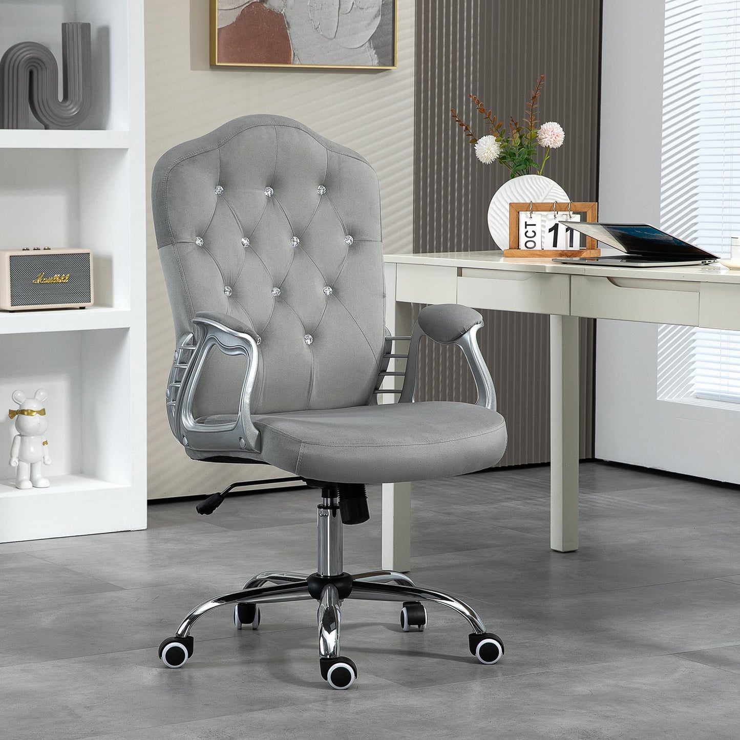 Ergonomische Bureaustoel – Comfortabele Werkstoel – Draaistoel – Bureaustoel Met Schommelfunctie – Verstelbare Zithoogte – Lichtgrijs Polyester – Max. 120 kg Belastbaar – Ademend En Stevig