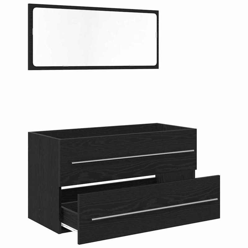 Badkamerkast – Badkamermeubel – Opbergkast – Spiegelkast – Halmeubel – Zwart Eiken Spiegel – Compact 90x45x1,5 cm – Hoogwaardig Engineered Wood