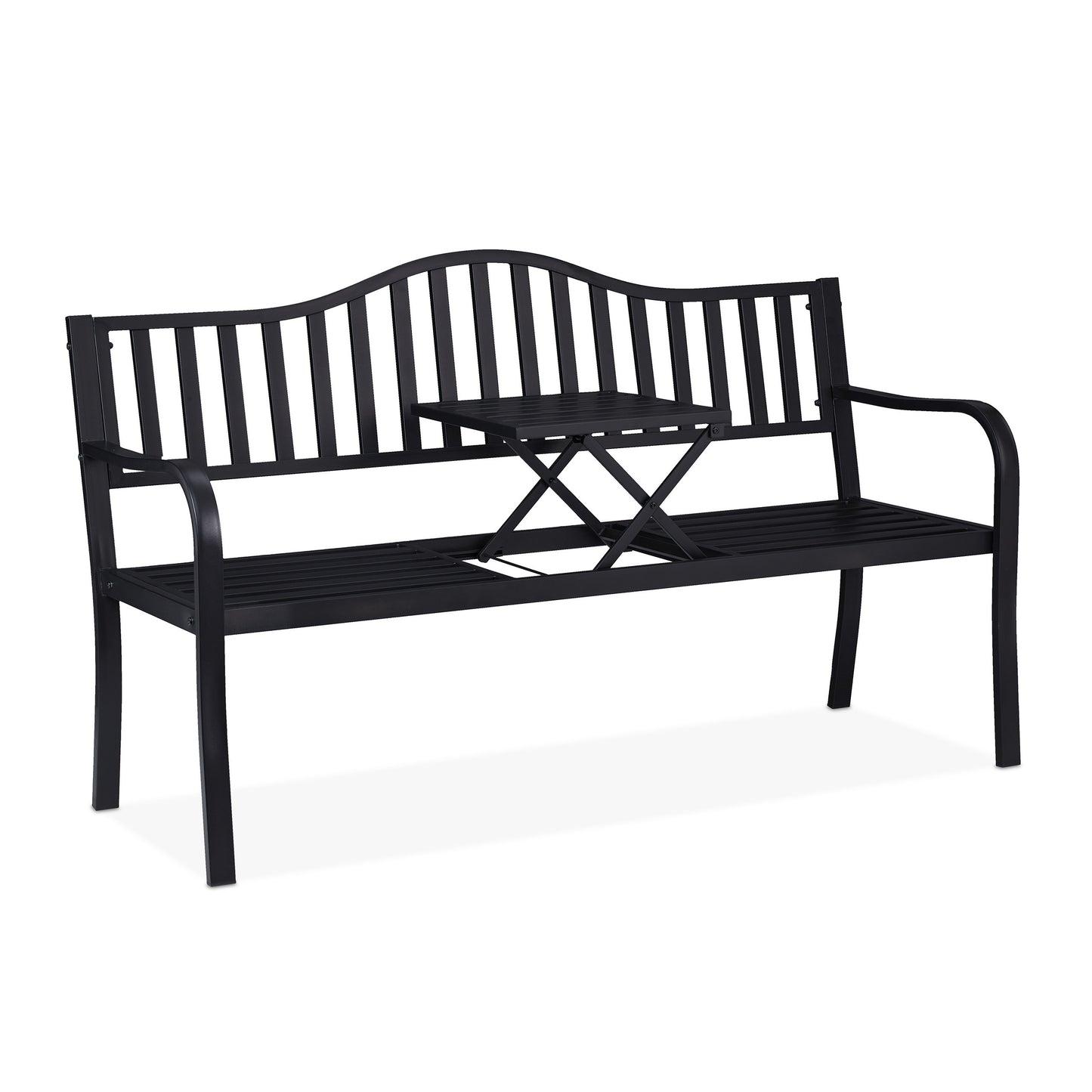 Tuinbank – Buitenbank – Balkonbank – Terrasbank – Zitbank – Opklapbare Tafel – Staal – 150 cm Breed
