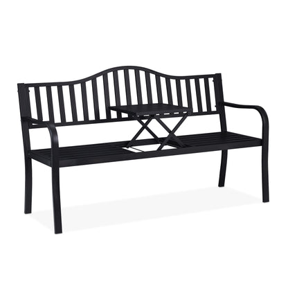 Tuinbank – Buitenbank – Balkonbank – Terrasbank – Zitbank – Opklapbare Tafel – Staal – 150 cm Breed
