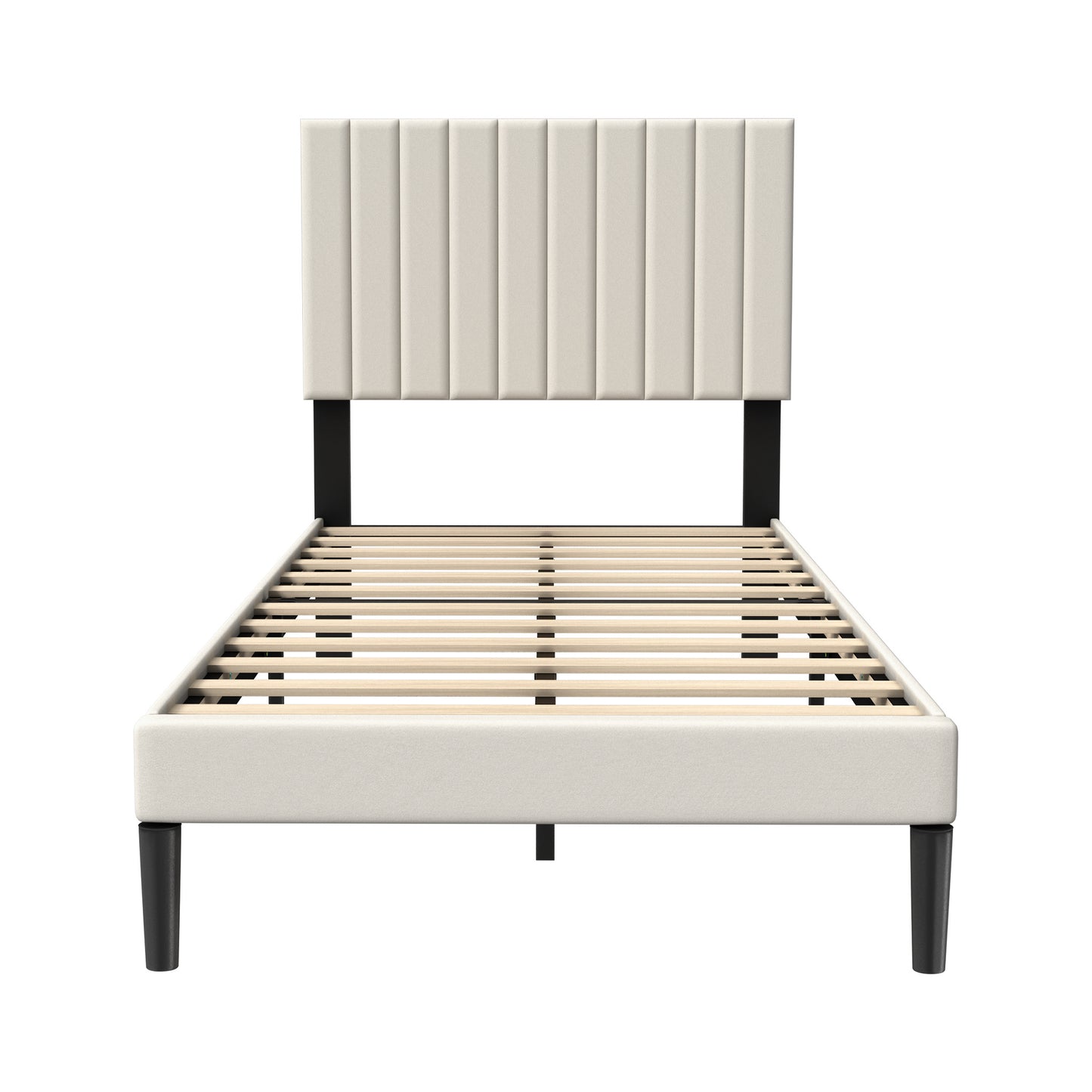 Bed Frame Guest Bed Metal Bed with Flannel Headboard & 12 Slatted Frame & Sponge Edging Modern Bed Frame Maximum Load Capacity 300 KG, for Bedroom Guest Room