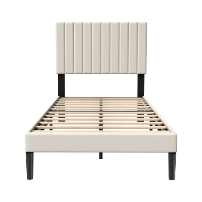 Bed Frame Guest Bed Metal Bed with Flannel Headboard & 12 Slatted Frame & Sponge Edging Modern Bed Frame Maximum Load Capacity 300 KG, for Bedroom Guest Room