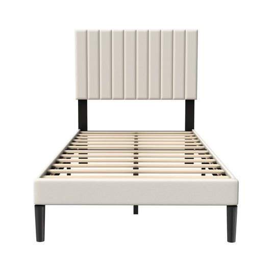 Bed Frame Guest Bed Metal Bed with Flannel Headboard & 12 Slatted Frame & Sponge Edging Modern Bed Frame Maximum Load Capacity 300 KG, for Bedroom Guest Room