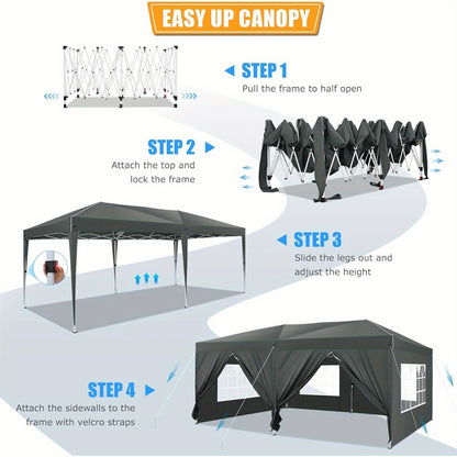 Partytent – Paviljoen – Tuintent – Feesttent – Schaduwtent – Pop-up – 3x6 meter – 6 Zijwanden – Stevig Oxford Polyester – Lichtgewicht Frame