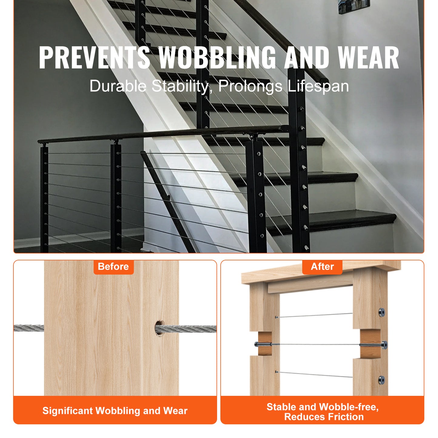 Kabelreling – Kabelbalustrade – Balustradekit – Draadrail – Kabelafscherming – T316 Roestvrij Staal – 3,2 mm Dikte – Onzichtbare Montage – Weerbestendig Zwart