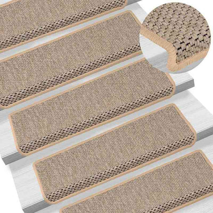 Trapmatten Zelfklevend – Trapbekleding – Antislip Trapmat – Trapstroken – Trapstickers – Beige Sisal Look – Set 15 Stuks – 65x21x4 cm – 5,3 mm Dikte – Duurzaam en Makkelijk Te Installeren
