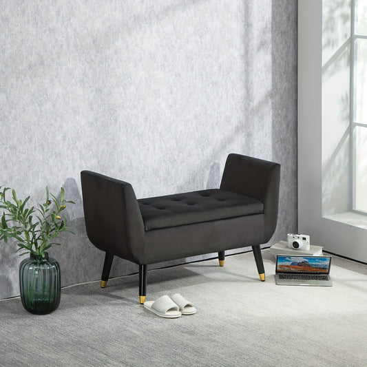 Opbergbank – Zitbank – Opbergbank – Halbank – Opbergkist – Donkergrijs – Fluweel Polyester – Rubberenhouten Frame – 107x42x65 cm