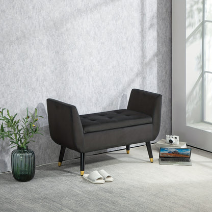 Deluxe Bench Upholstered Bench with Storage Space Armrests Bench Cabinet Bench Velvet Polyester Rubberwood Dark Grey 107 X 42 X 65cm