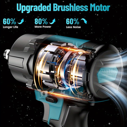 Draadloze Slagmoersleutel – Slagschroevendraaier – Impact Wrench – Elektrische Moersleutel – Accu Slagmoersleutel – 1000 Nm Koppel – 4000 mAh Accu – Brushless Motor