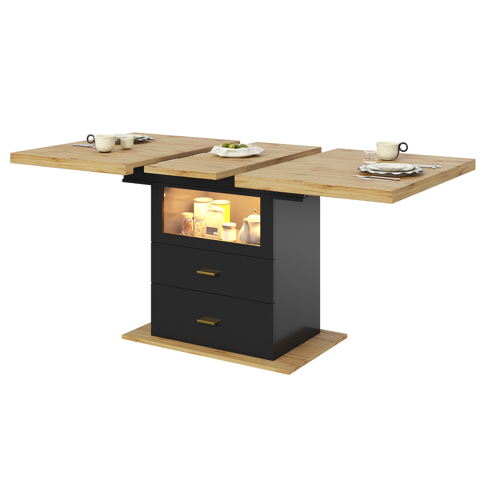 Dining table, extendable dining table, 110 x 80 x 75cm, suitable for use in dining rooms, kitchens or patios, extends to 140cm, accommodates up to 6 people.