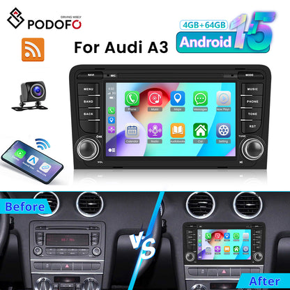 Android Autoradio – Multimedia Systeem – Navigatie Headunit – Touchscreen Radio – Audi A3 8P 7 Inch – Draadloos CarPlay & Android Auto – AHD Achteruitrijcamera Met Nachtzicht