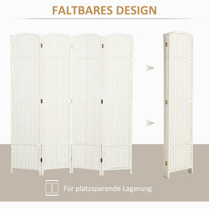 Kamerverdeler – Kamerscherm – Roomdivider – Ruimteverdeler – Vouwscherm – 4 panelen wit hout – Opvouwbaar & ruimtebesparend design