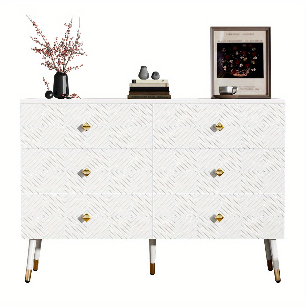 Ladeblok – Ladekast – Ladeblok Bureau – Rolcontainer – Ladekast Met Lades – 6 Lades – Wit Met Gouden Handgrepen – Direct Gebruiksklaar