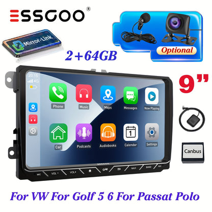 Multimedia Systeem voor Auto – Car Stereo – Head Unit – Navigatiesysteem – Autoradio – Draadloze CarPlay & Mirror Link – 9 Inch HD Touchscreen – Android 14 met CANBUS en Microfoon