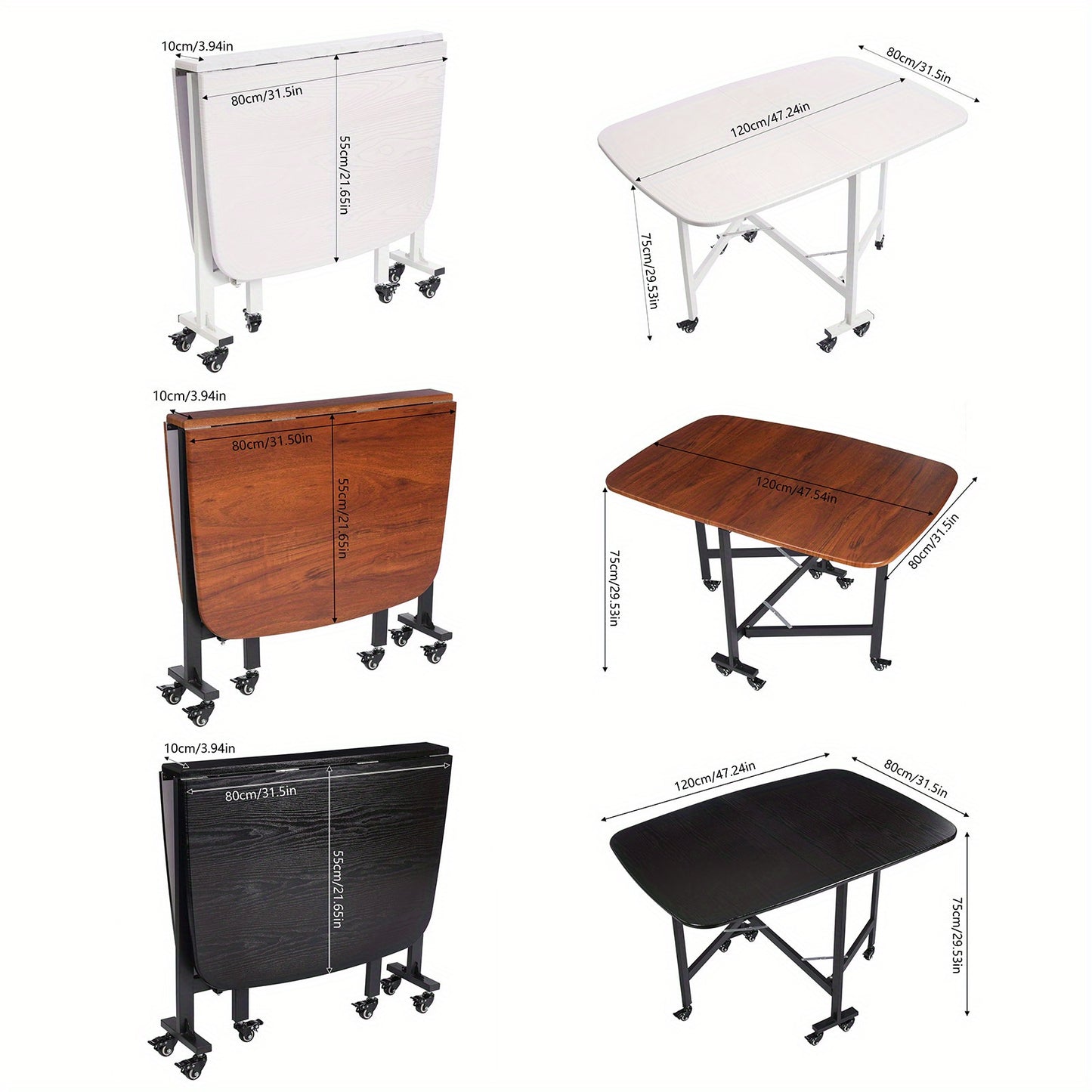 Inklapbare Tafel – Opvouwbare Tafel – Uitklapbare Tafel – Bijzettafel – Trolley Tafel – Wit – Duurzaam MDF – Met Zwenkwieltjes en Remmen