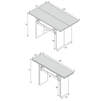 Arila Extendable Table, Book-Style Opening with Extendable Top, Foldable Side Console Table, 120x35x77 cm, White and Cement