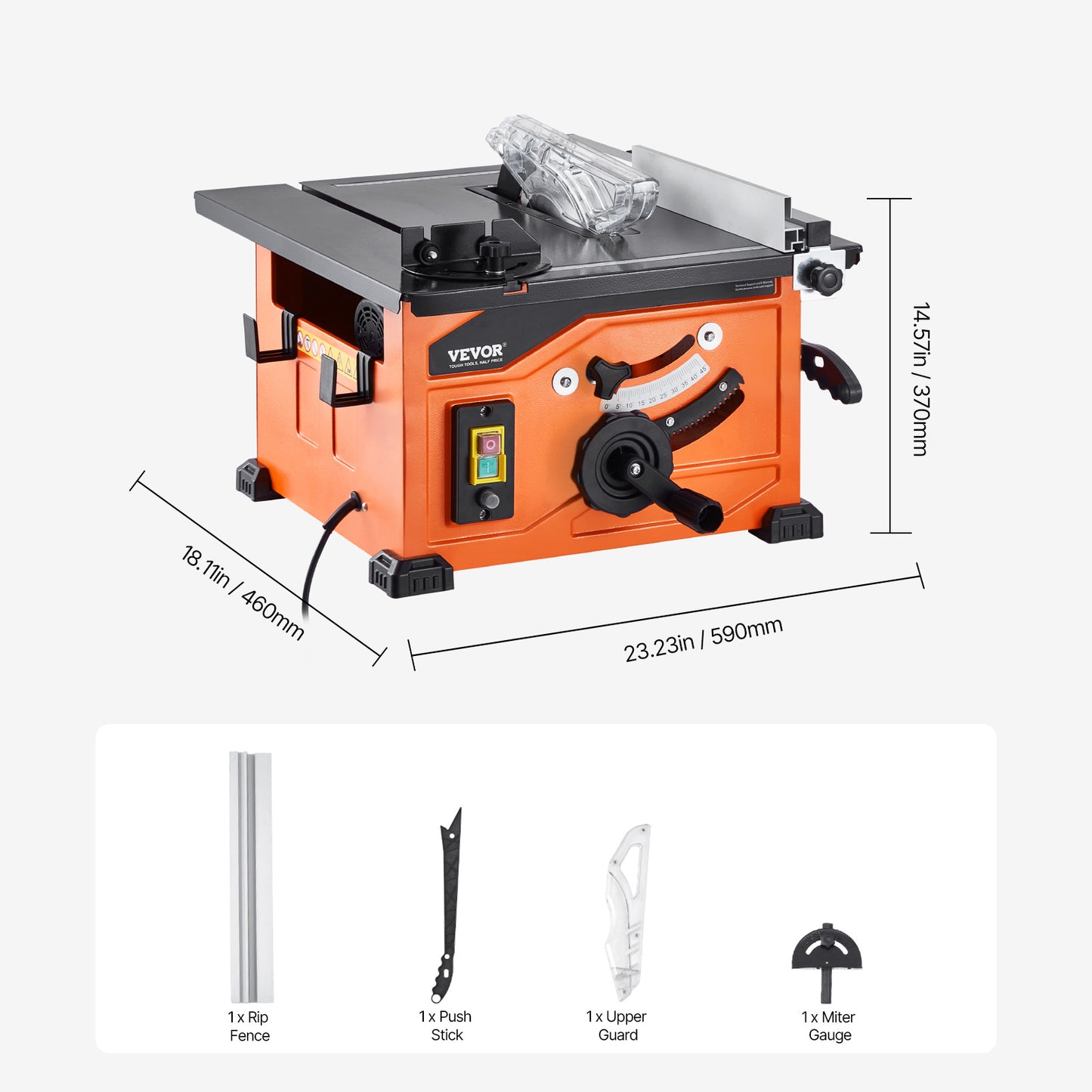 Tafelschaaf – Tafelzaag – Cirkelzaag – Houtzaag – Verstekzaag – Compact Oranje Zwart – 1200W Motor – Zaagcapaciteit 225 mm