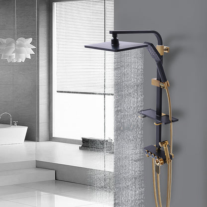 Thermostat Shower System with Lift - Wall-Mounted Thermostatic Shower Suitable for, Rainfall Shower & Handheld Shower, Heavy-Duty Copper & ABS, Temperature, Modern Bath Shower Set (Contemporary Style)