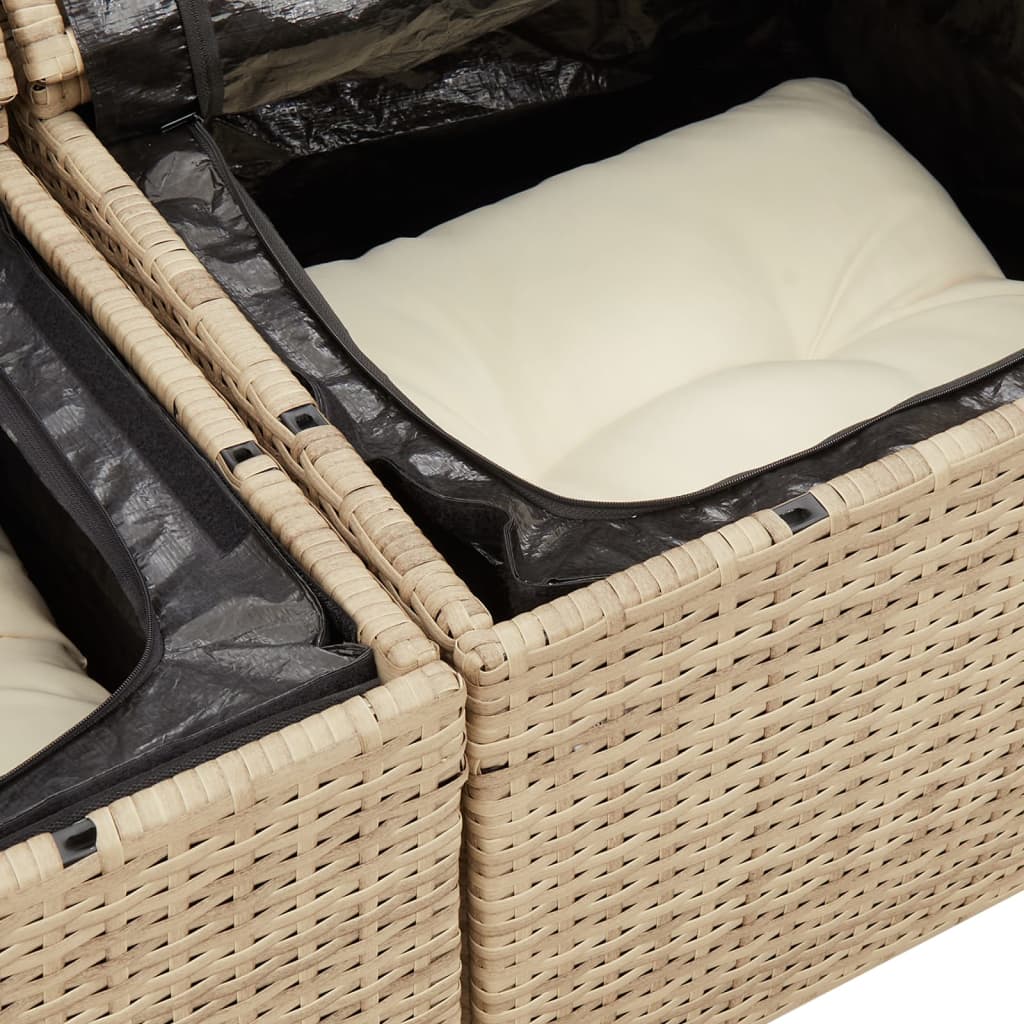 Tuinbank – Buitenbank – Zitbank – Buitenmeubel – 2-Zits – Poly Rattan – Weerbestendig – Met Zachte Beige Kussens