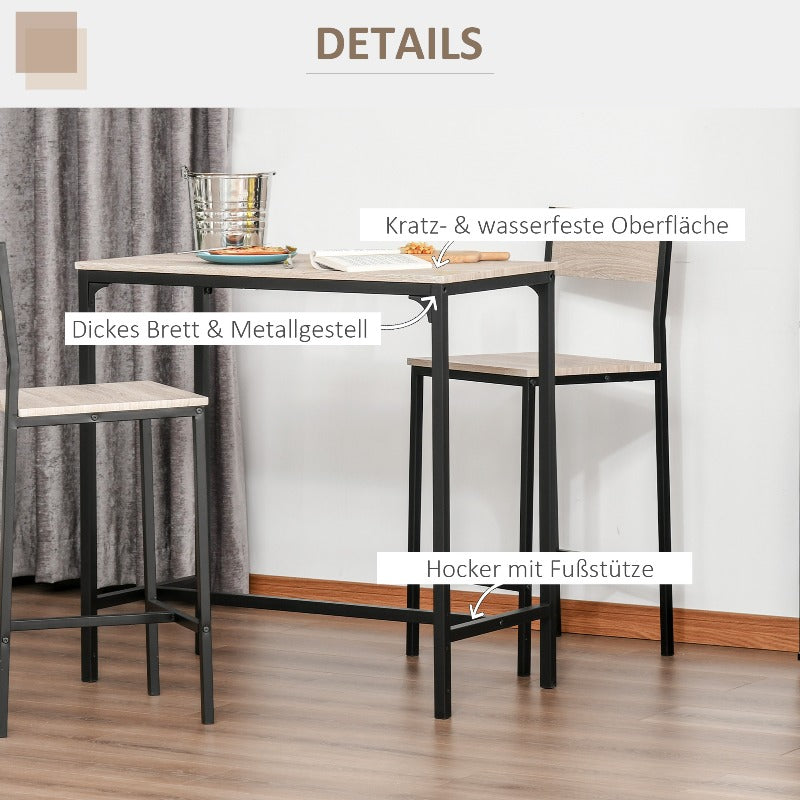 Eettafel Set – Bartafel – Hoektafel – Keukentafel – Barstoelen – MDF Zwart – Compact 89x45x87 cm – Inclusief 2 Stoelen
