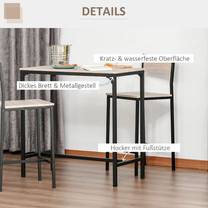 Eettafel Set – Bartafel – Hoektafel – Keukentafel – Barstoelen – MDF Zwart – Compact 89x45x87 cm – Inclusief 2 Stoelen