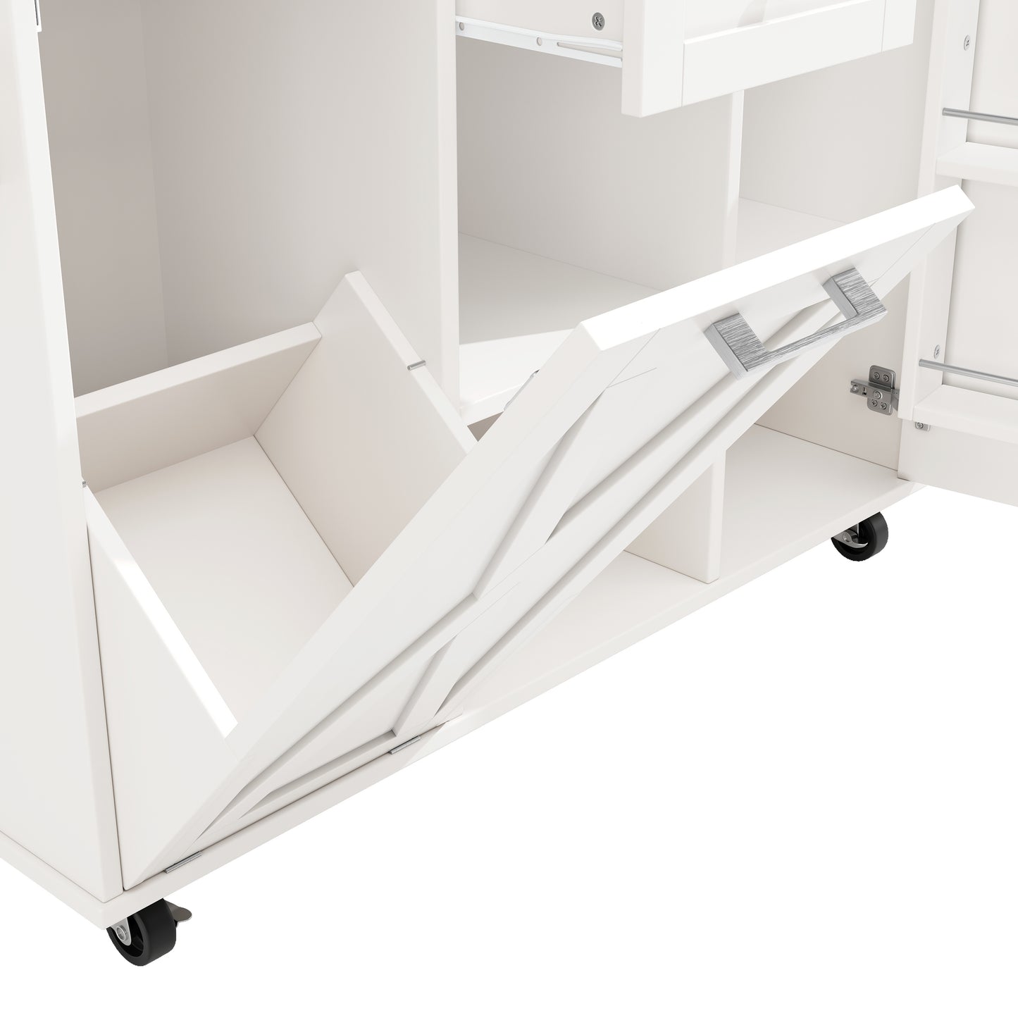 Keukeneiland – Keukentrolley – Keukenkast – Buffetkast – Serveerwagen – Inklapbaar Werkblad – Verstelbare Planken – MDF 3D Deuren – Metalen Handgrepen – Wit – 142×40/63×87 cm
