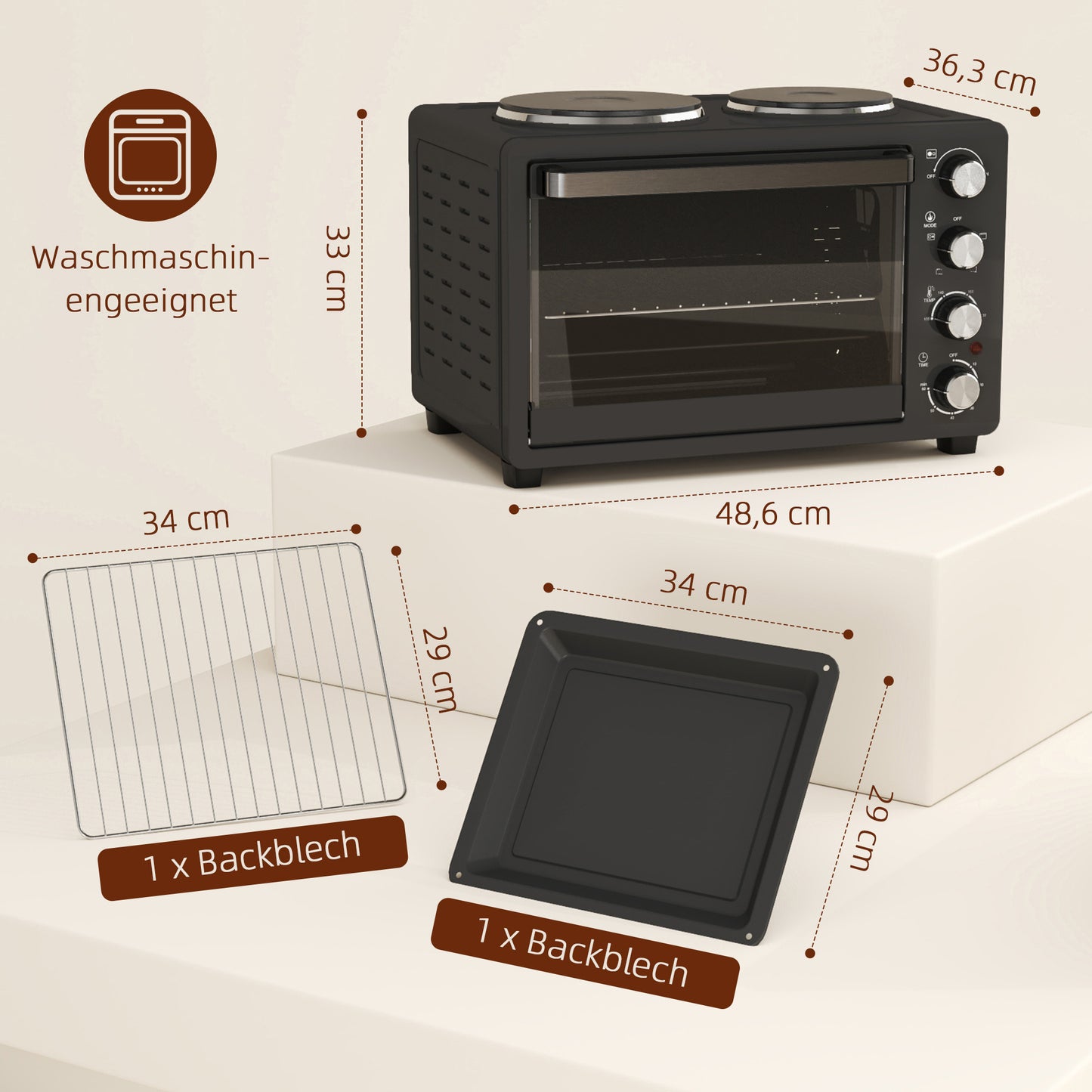 Mini Oven – Mini Oven Met Grill – Tafeloven – Elektrische Oven – Bakoven – 28L Inhoud – 2600W Vermogen – Zwart