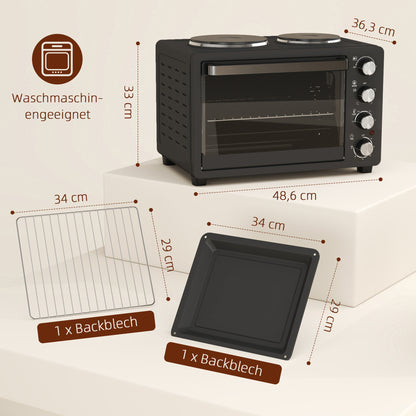Mini Oven – Mini Oven Met Grill – Tafeloven – Elektrische Oven – Bakoven – 28L Inhoud – 2600W Vermogen – Zwart
