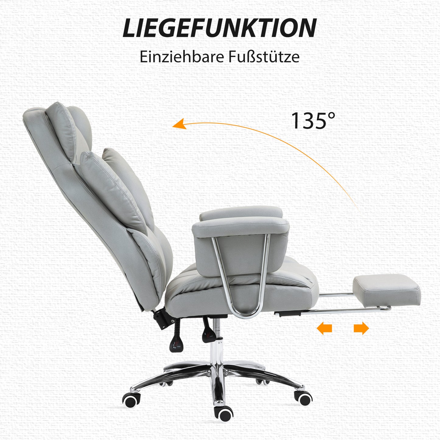 Bureaustoel – Office Chair – Ergonomische Stoel – Draaistoel – Kantoorstoel – Verstelbare Rugleuning Tot 135° – In Hoogte Verstelbaar Met Voetensteun – Lichtgrijs – Max. 120 kg